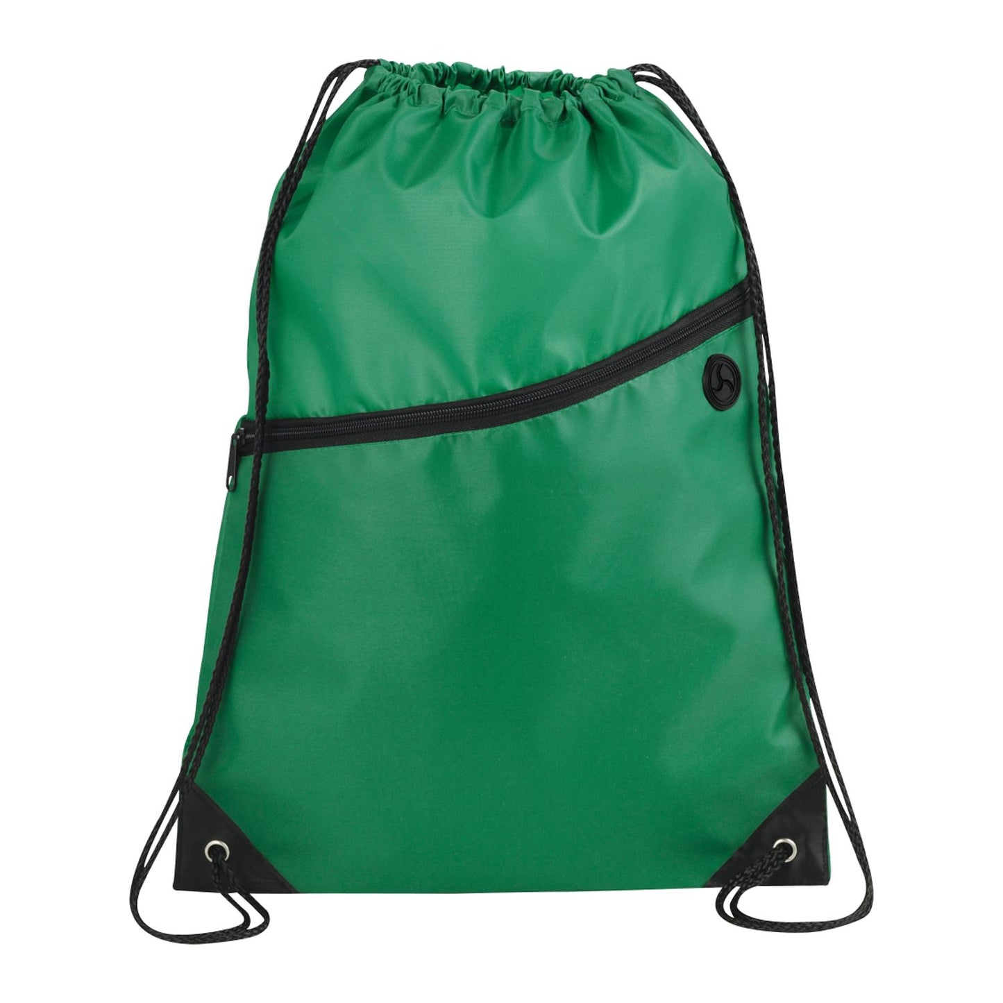 Robin Drawstring Polyester Bag with Front Zipper Pocket - Green