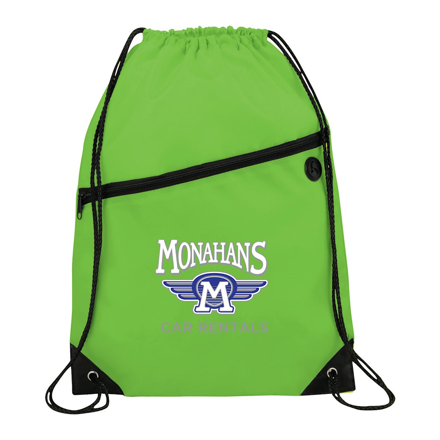 Robin Drawstring Polyester Bag with Front Zipper Pocket - Lime