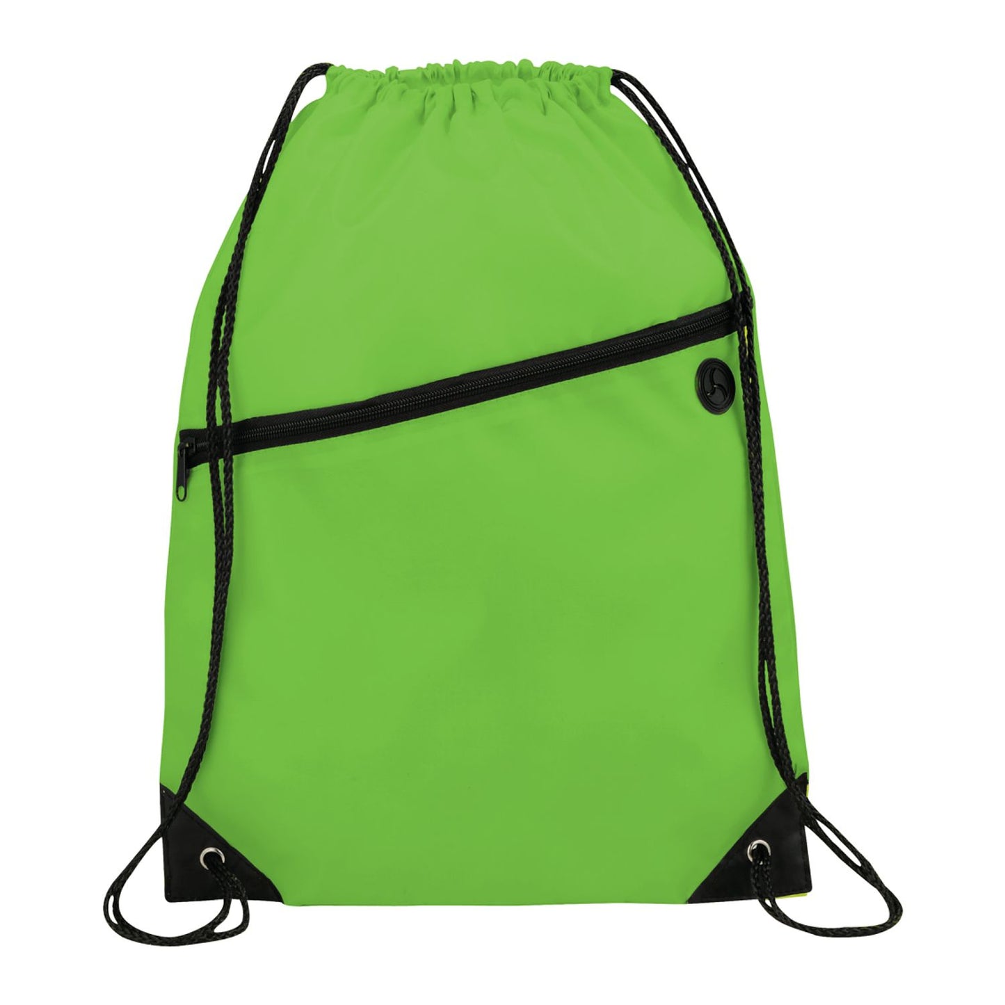Robin Drawstring Polyester Bag with Front Zipper Pocket - Lime