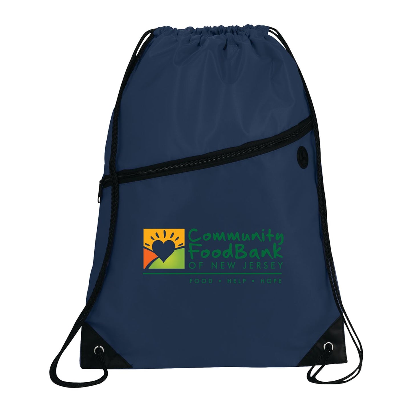 Robin Drawstring Polyester Bag with Front Zipper Pocket - Navy