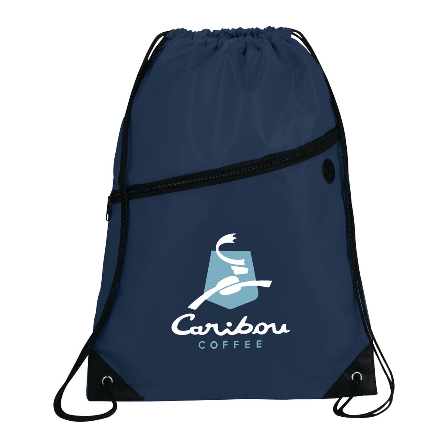 Robin Drawstring Polyester Bag with Front Zipper Pocket - Navy