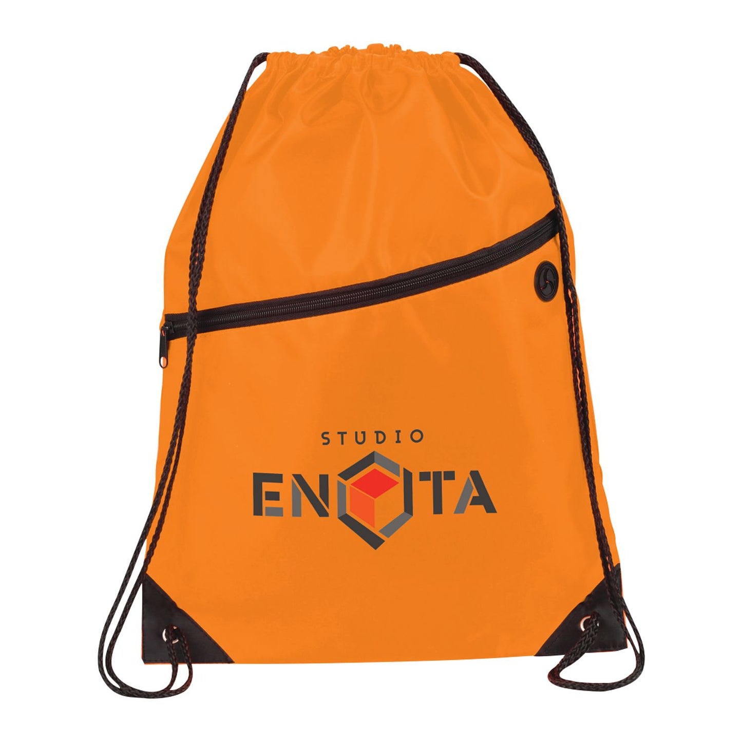 Robin Drawstring Polyester Bag with Front Zipper Pocket - Orange