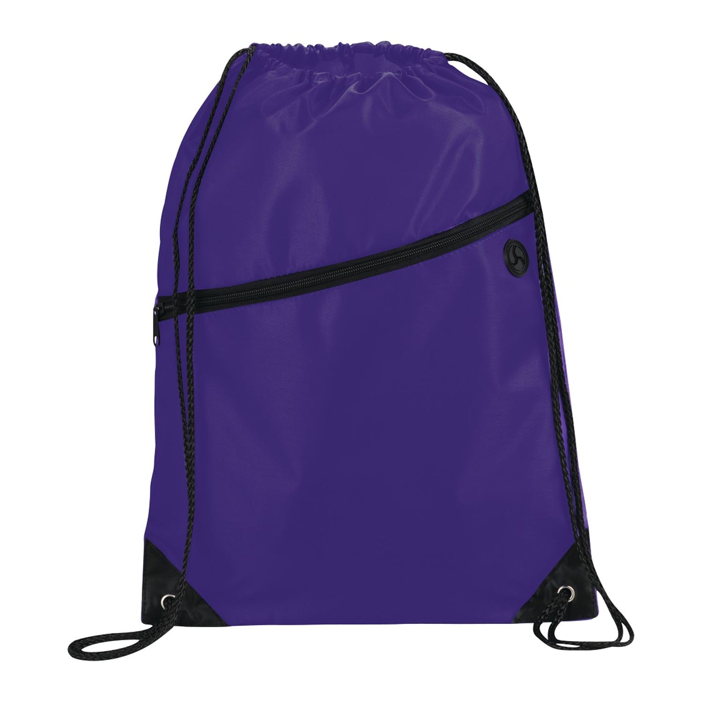 Robin Drawstring Polyester Bag with Front Zipper Pocket - Purple