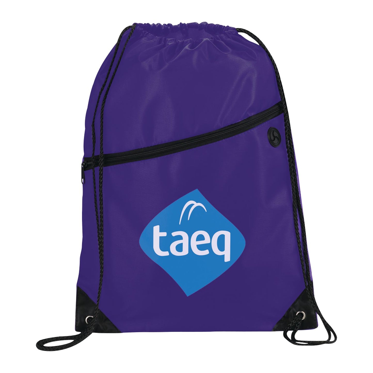 Robin Drawstring Polyester Bag with Front Zipper Pocket - Purple