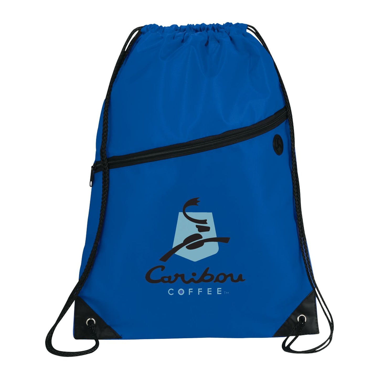 Robin Drawstring Polyester Bag with Front Zipper Pocket - Royal Blue