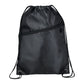 Robin Drawstring Polyester Bag with Front Zipper Pocket - Black