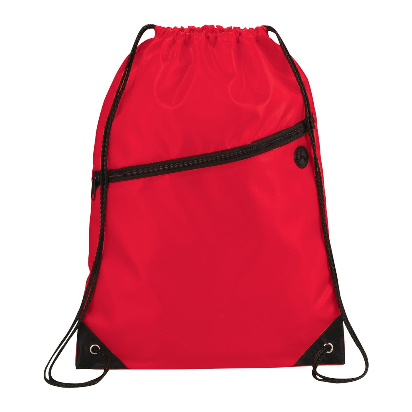 Robin Drawstring Polyester Bag with Front Zipper Pocket - Red