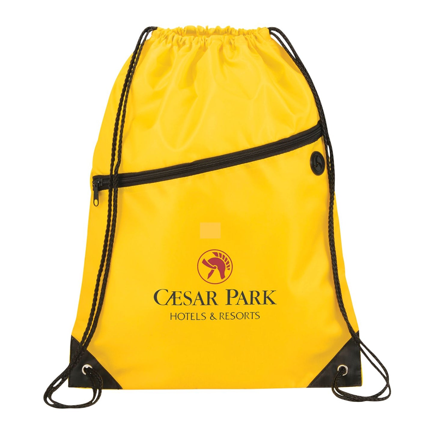 Robin Drawstring Polyester Bag with Front Zipper Pocket - Yellow