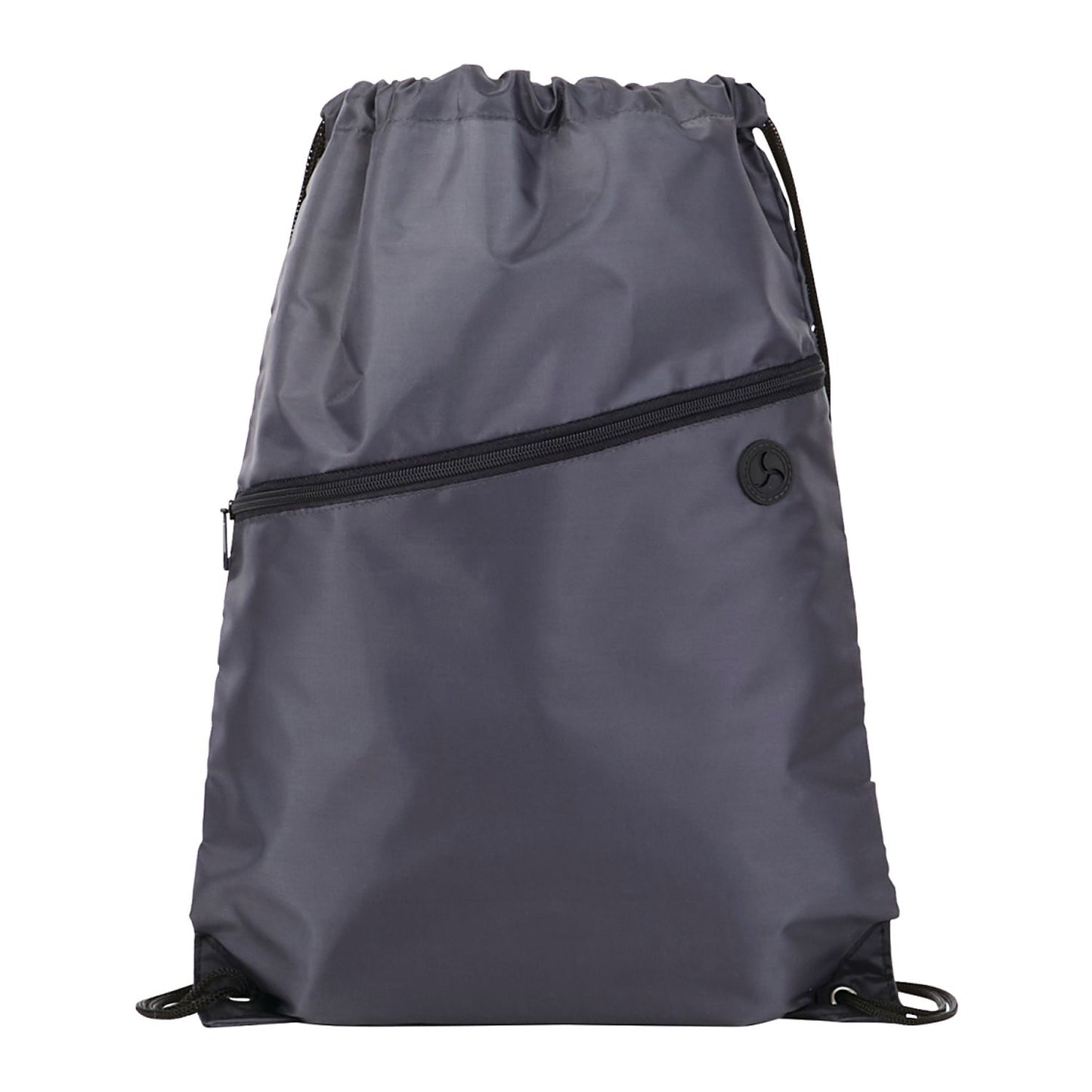 Robin Drawstring Polyester Bag with Front Zipper Pocket - Charcoal