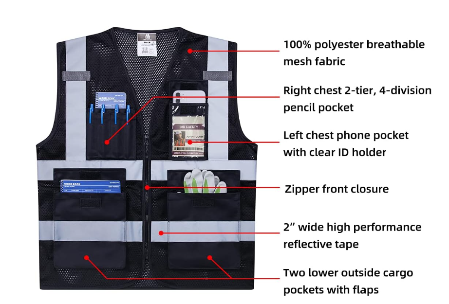 Dib Safety Reflective Vest - Black