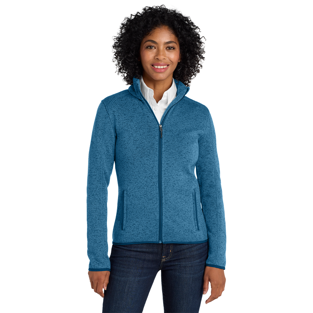 Port Authority® Women's Sweater Fleece Jacket - Medium Blue Heather