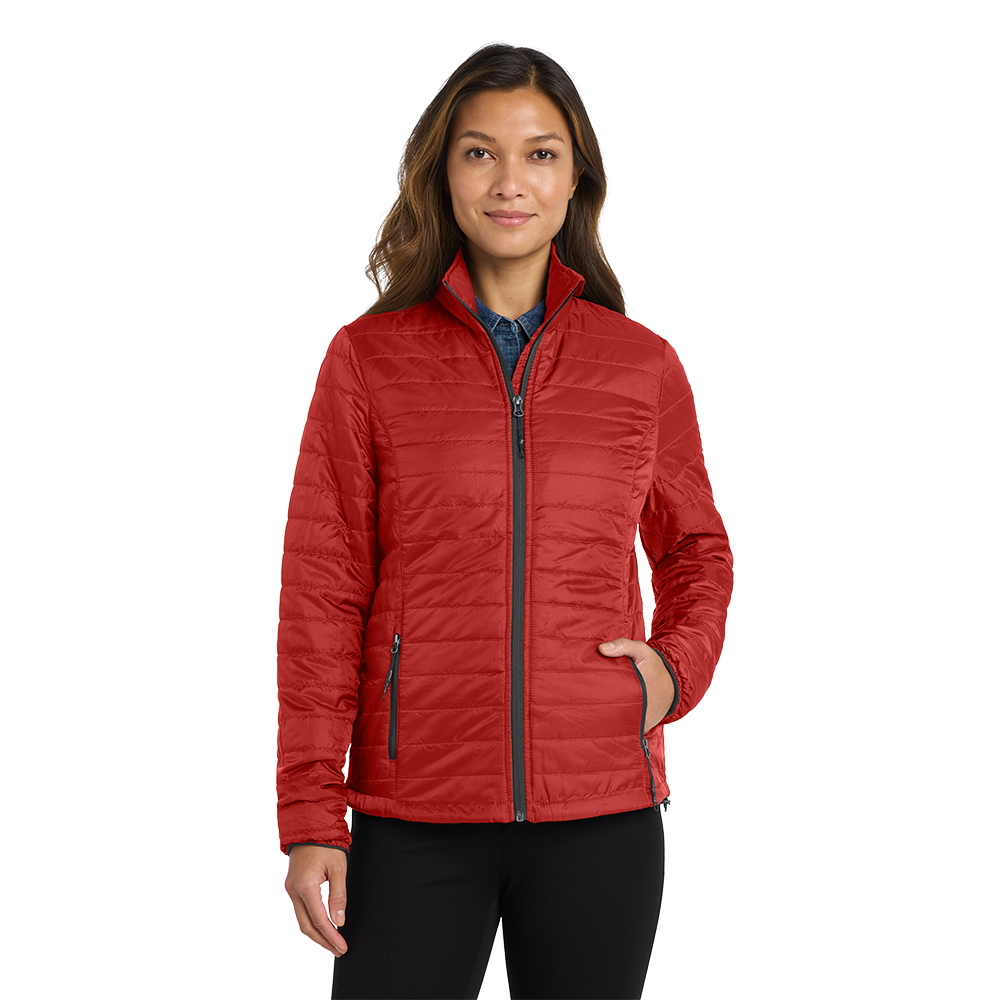 Port Authority® Women's Packable Puffy Jacket - Fire Red / Graphite