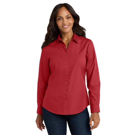 Port Authority® Women's Long Sleeve Carefree Poplin Shirt - Rich Red