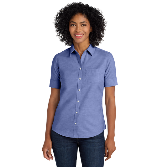 Port Authority® Women's Short Sleeve SuperPro™ Oxford Shirt - Navy