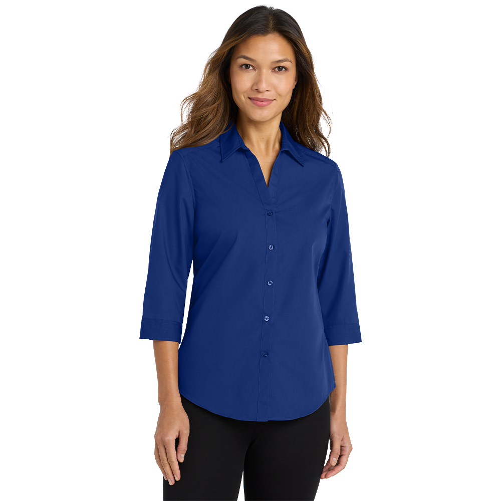 Port Authority® Women's 3/4-Sleeve Carefree Poplin Shirt - True Royal