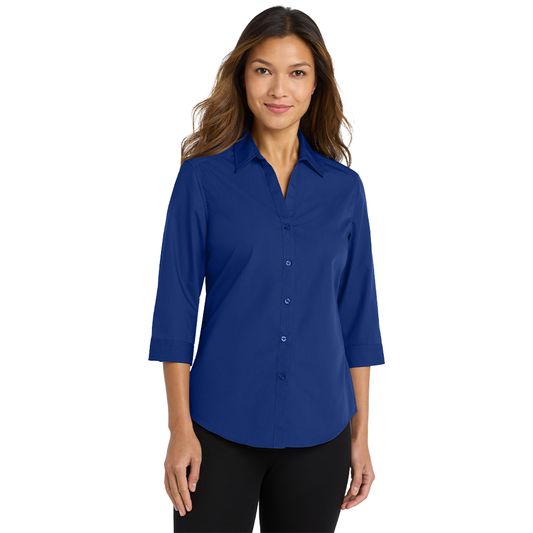 Port Authority® Women's 3/4-Sleeve Carefree Poplin Shirt - True Royal