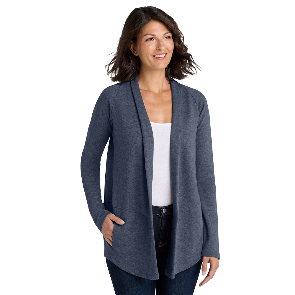 Port Authority® Women's Interlock Cardigan - Estate Blue Heather/ Charcoal Heather