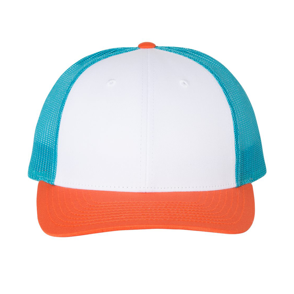 Richardson 115 Low Profile Trucker Cap - White/Blue Hawaiin/Pale Orange