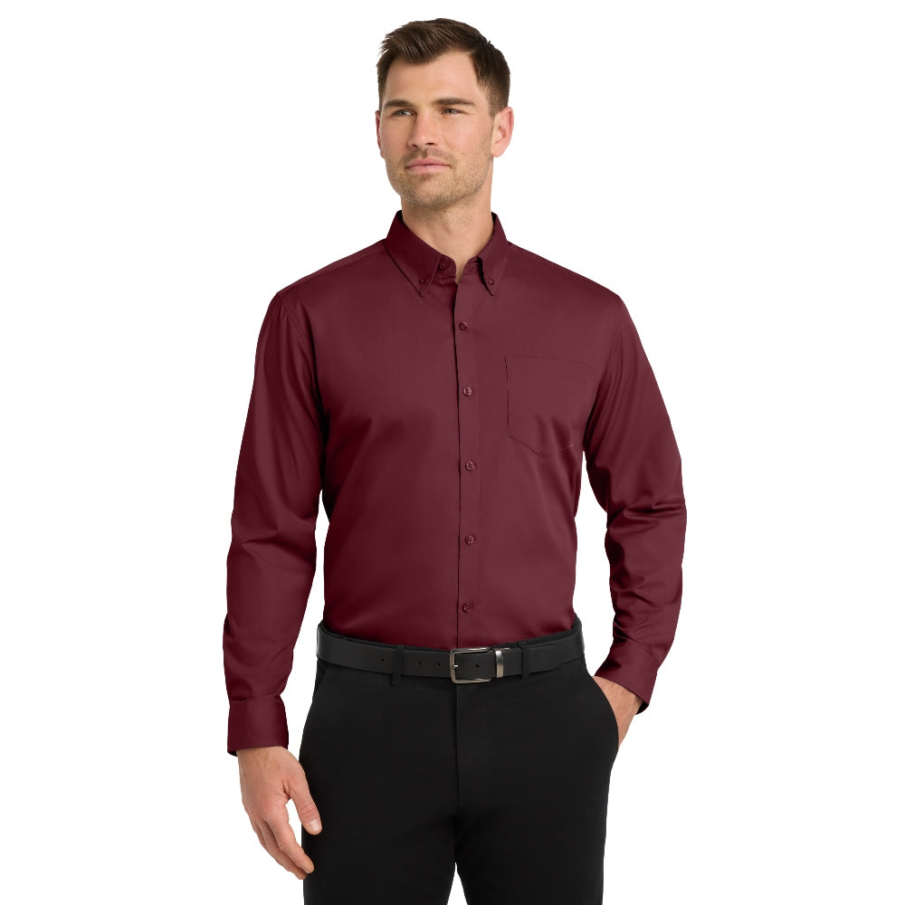 Port Authority® Long Sleeve Carefree Poplin Shirt - Burgundy