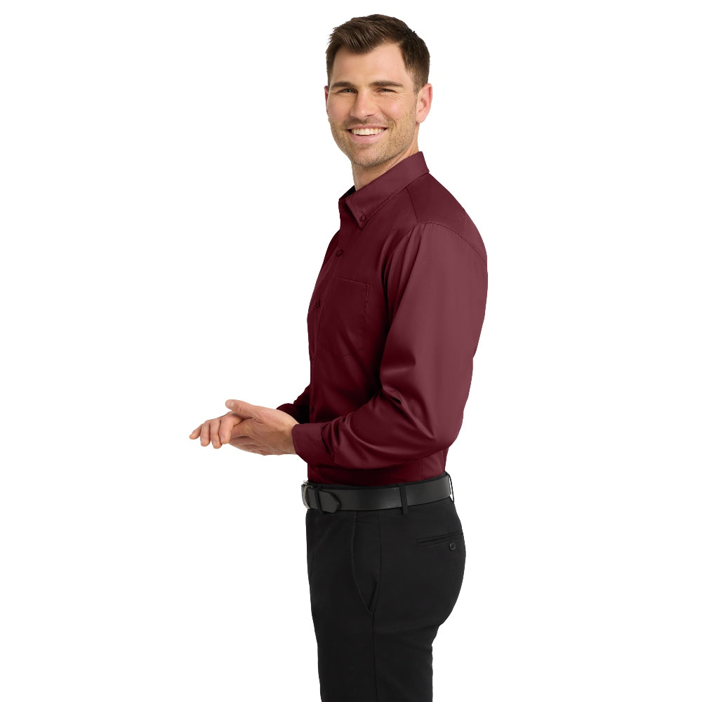 Port Authority® Long Sleeve Carefree Poplin Shirt - Burgundy