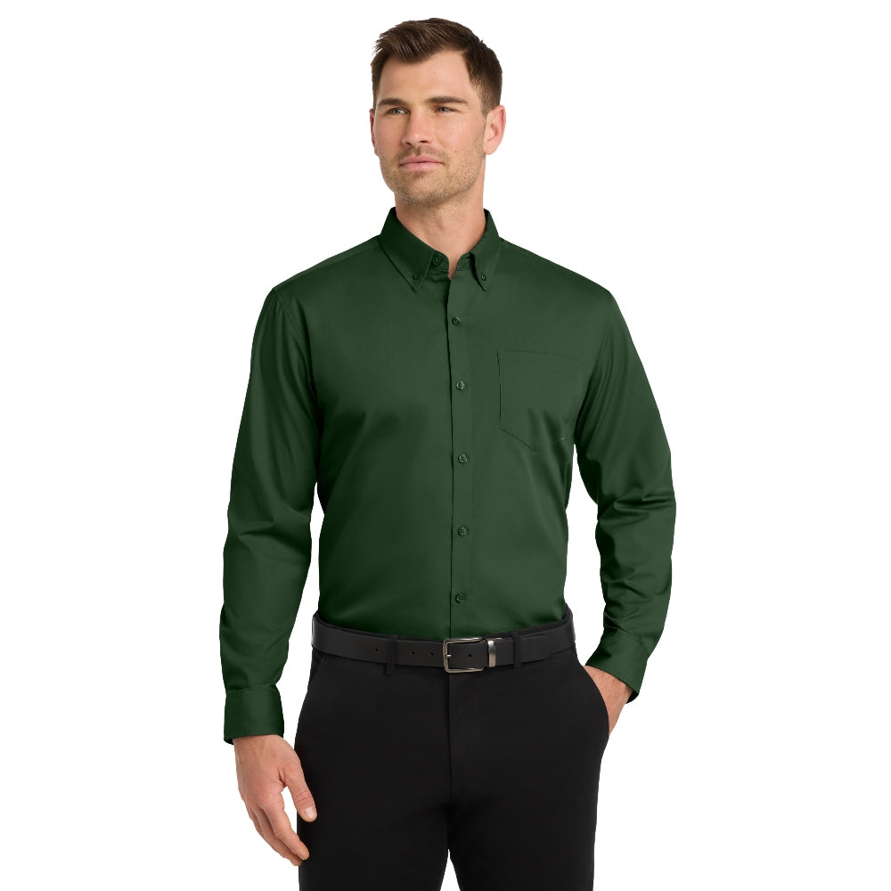 Port Authority® Long Sleeve Carefree Poplin Shirt - Deep Forest Green