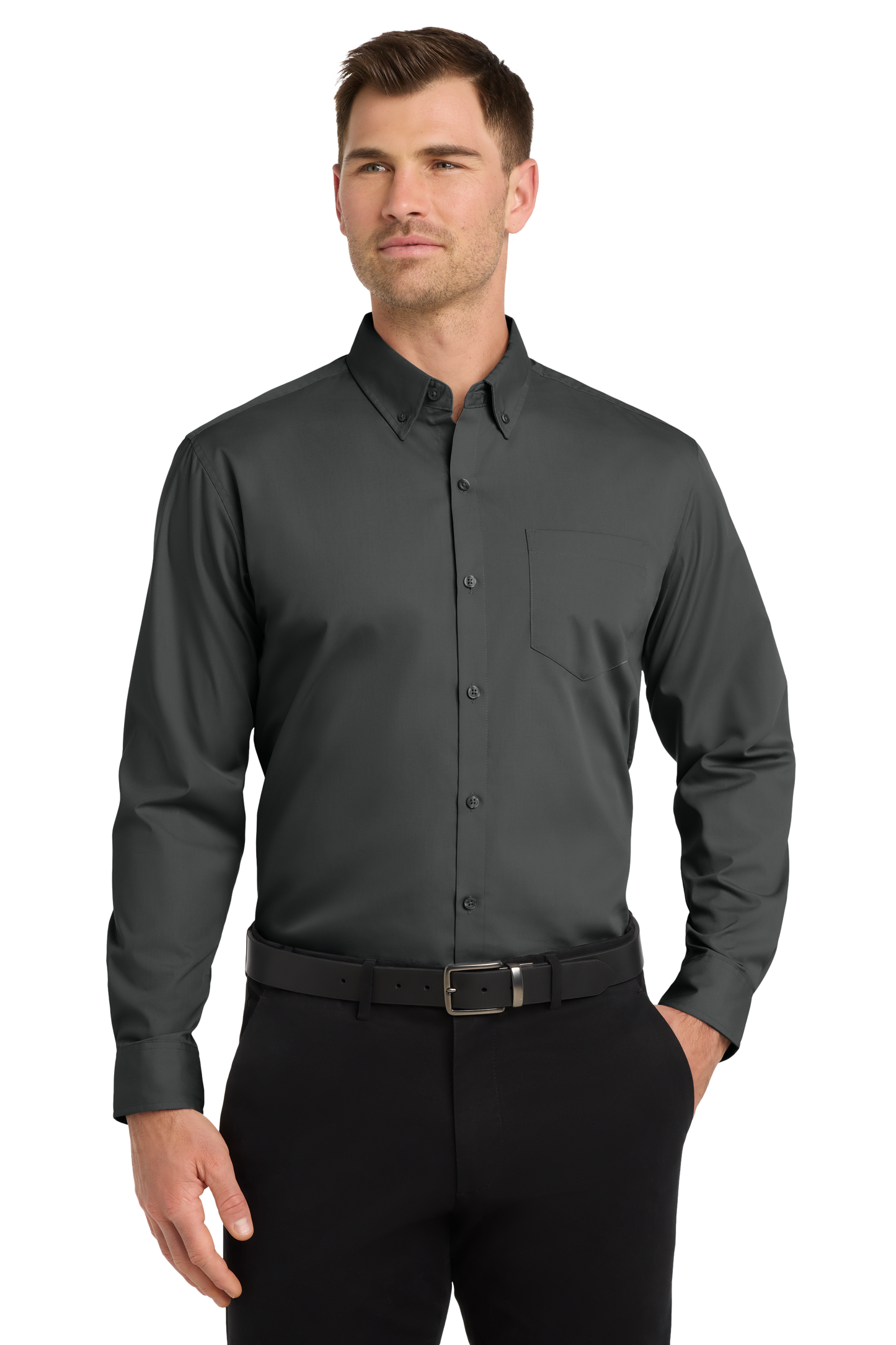 Port Authority® Long Sleeve Carefree Poplin Shirt - Graphite