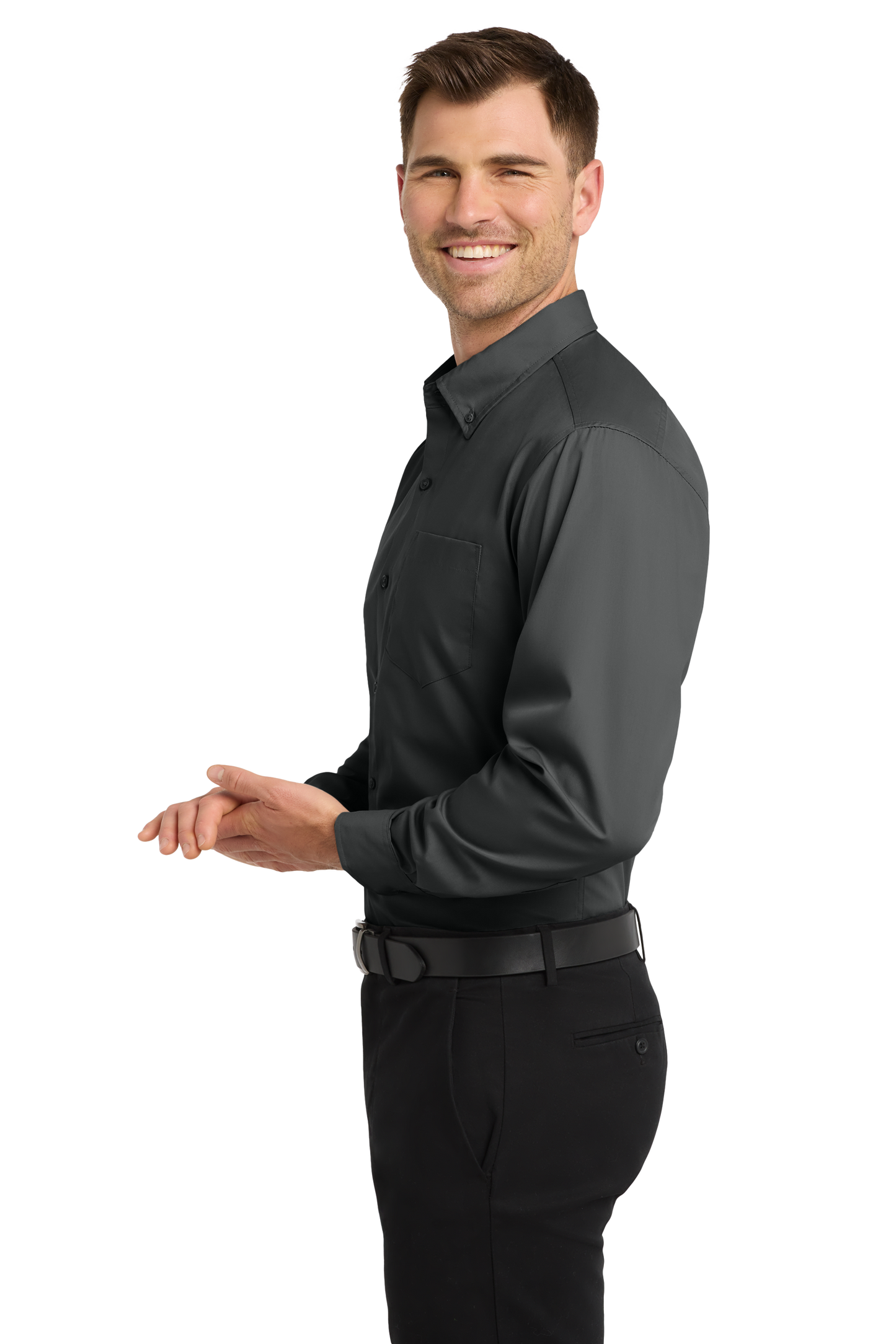 Port Authority® Long Sleeve Carefree Poplin Shirt - Graphite