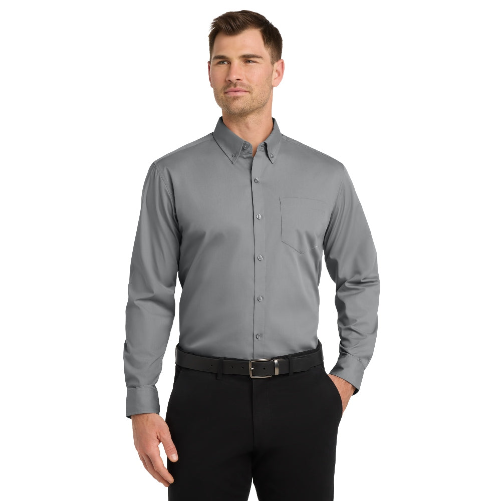 Port Authority® Long Sleeve Carefree Poplin Shirt - Gusty Grey