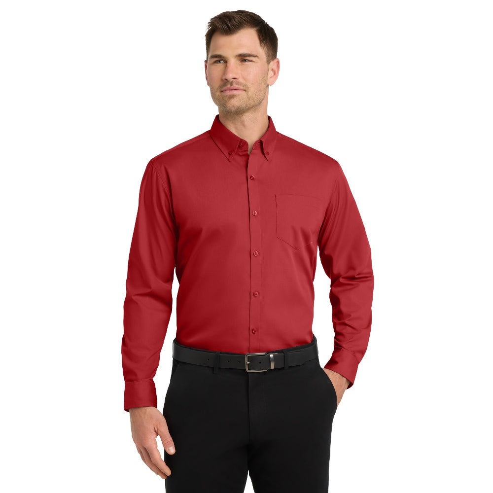 Port Authority® Long Sleeve Carefree Poplin Shirt - Rich Red