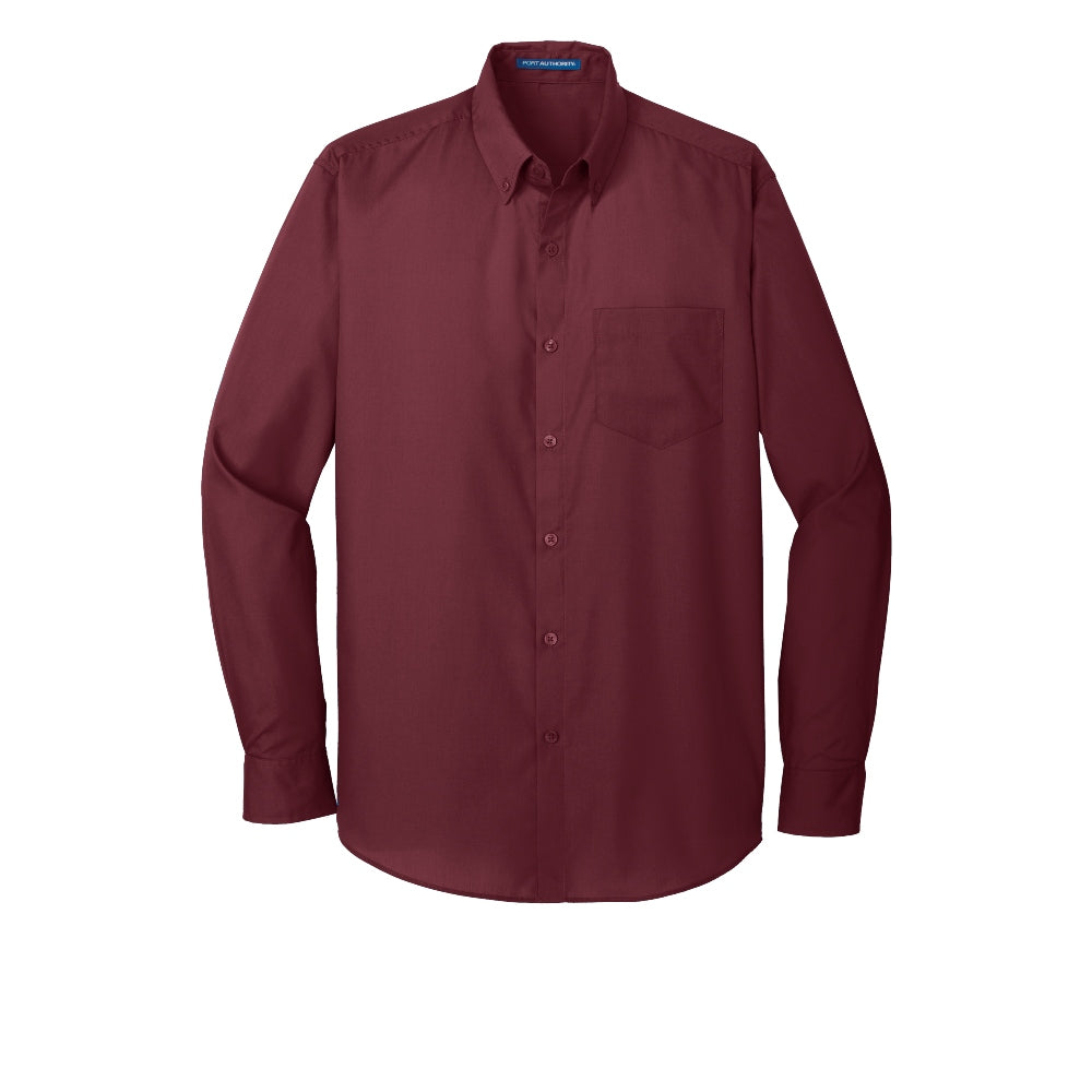 Port Authority® Long Sleeve Carefree Poplin Shirt - Burgundy