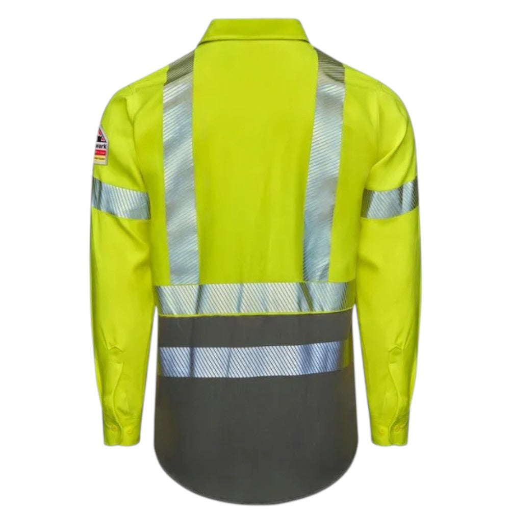 Bulwark Men's Hi-Visibility Color Block Uniform Shirt - Hi-Vis Yellow/Heather Grey